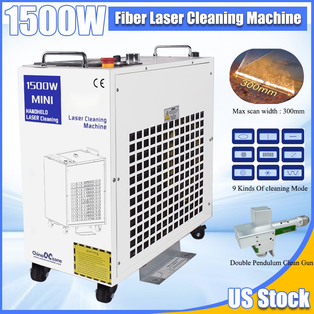 1500W Dual Pendulum Fiber Laser Cleaning Machine For Car Oil Rust Remove 220V US