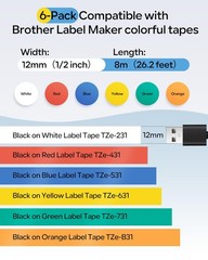 TZe TZ Label Maker Tape Colors Replace for Brother P-Touch Label Tape 12mm 0….