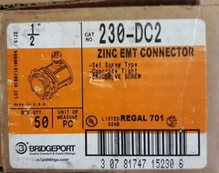 Bridgeport 230-DC2 EMT 1/2″ (X40) Diecast Zinc Set/Screw Connectors