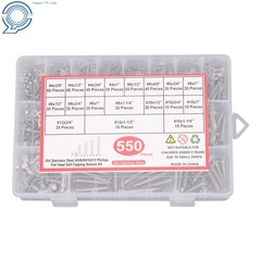 Phillips Flat Head Sheet Metal Screws, 550Piece 304 Stainless Steel Assortment