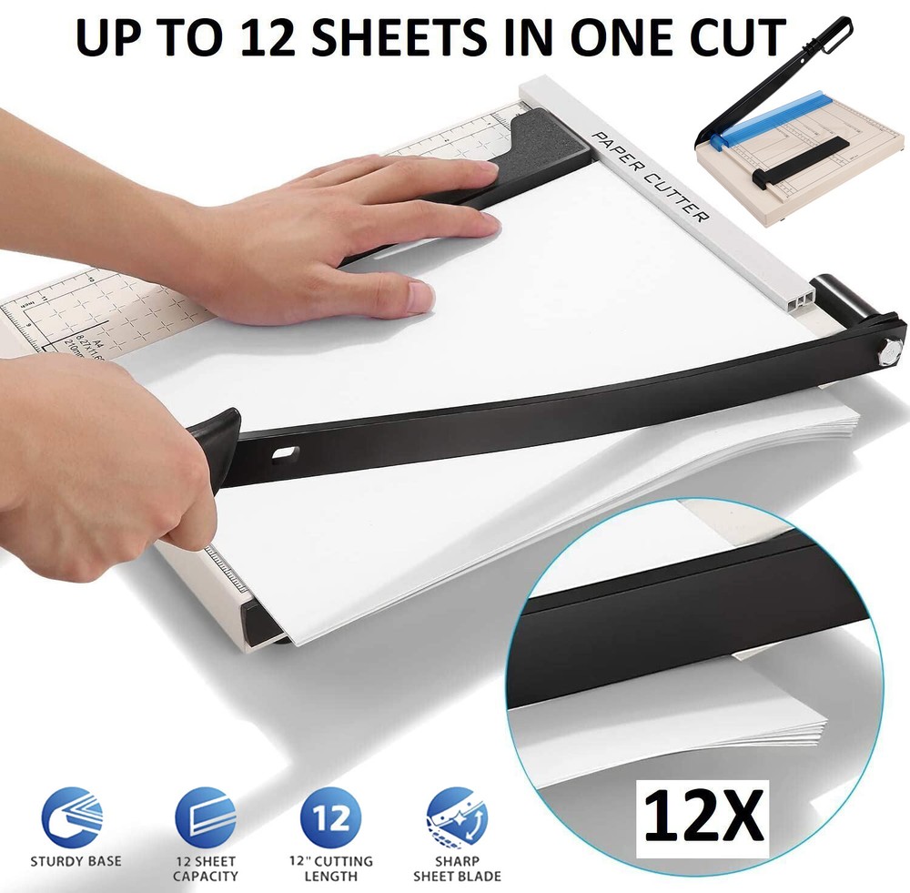 Paper Trimmer 12″ x 12″ Guillotine Blade Paper Cutter Multiuse for Home & Office
