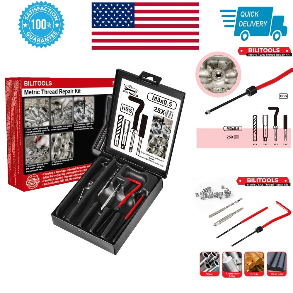 BILITOOLS M3x0.5 Helicoil Thread Repair Kit Metric HSS Drill