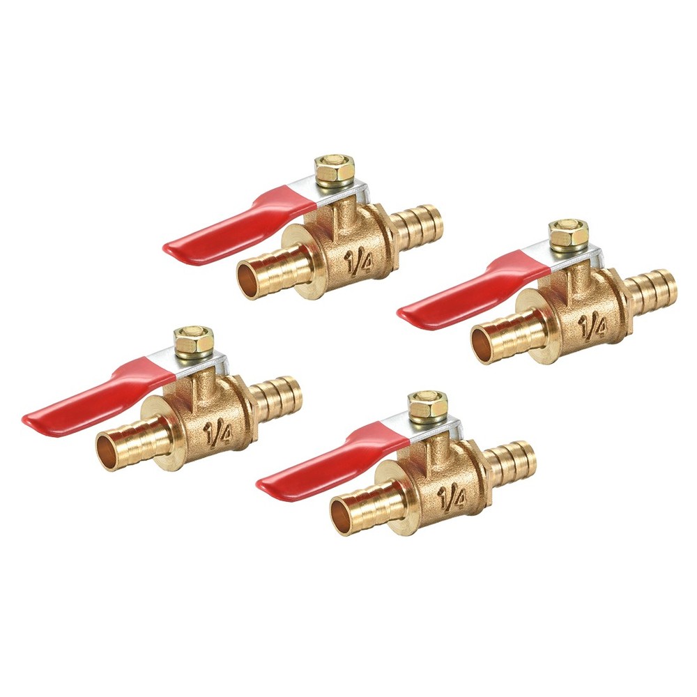 4Pcs 1/4″ Brass Air Ball Valve Shut Off Switch 8mm Hose Barb to 8mm Hose Barb