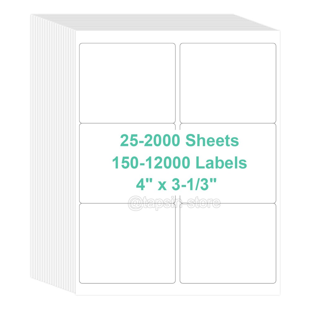 150-12000 Address Shipping Labels 4″ x 3 1/3″ For Laser & Inkjet Printers 6-UP