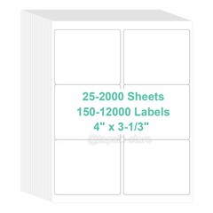 150-12000 Address Shipping Labels 4″ x 3 1/3″ For Laser & Inkjet Printers 6-UP