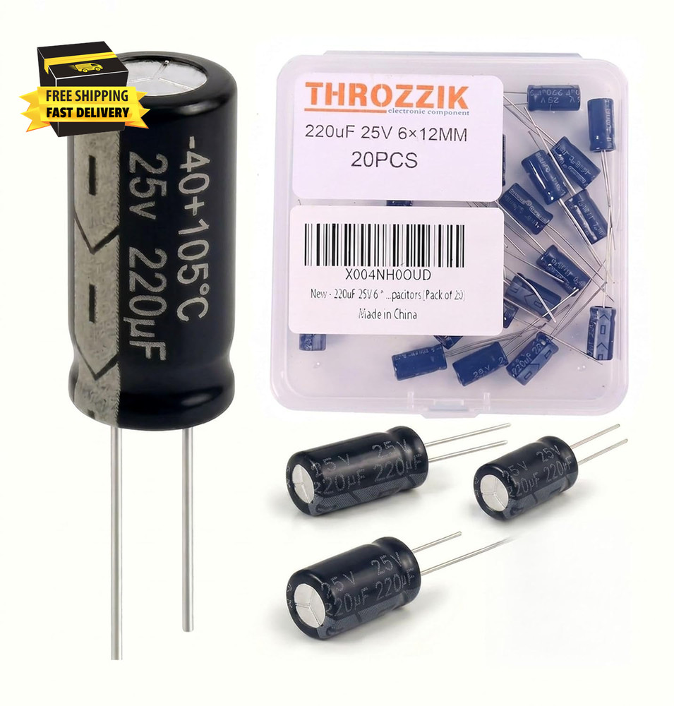 220Uf 25V 6 * 12Mm 20Pcs Electrolytic Capacitor 220 Uf MFD 25 Volt 0.24 * 0.47In