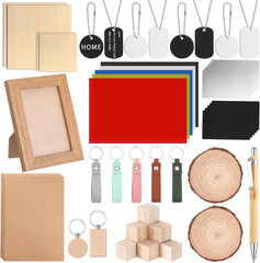 76-Piece Laser Engraving Material Kit: Wood, Metal, Leather & PVC Supplies