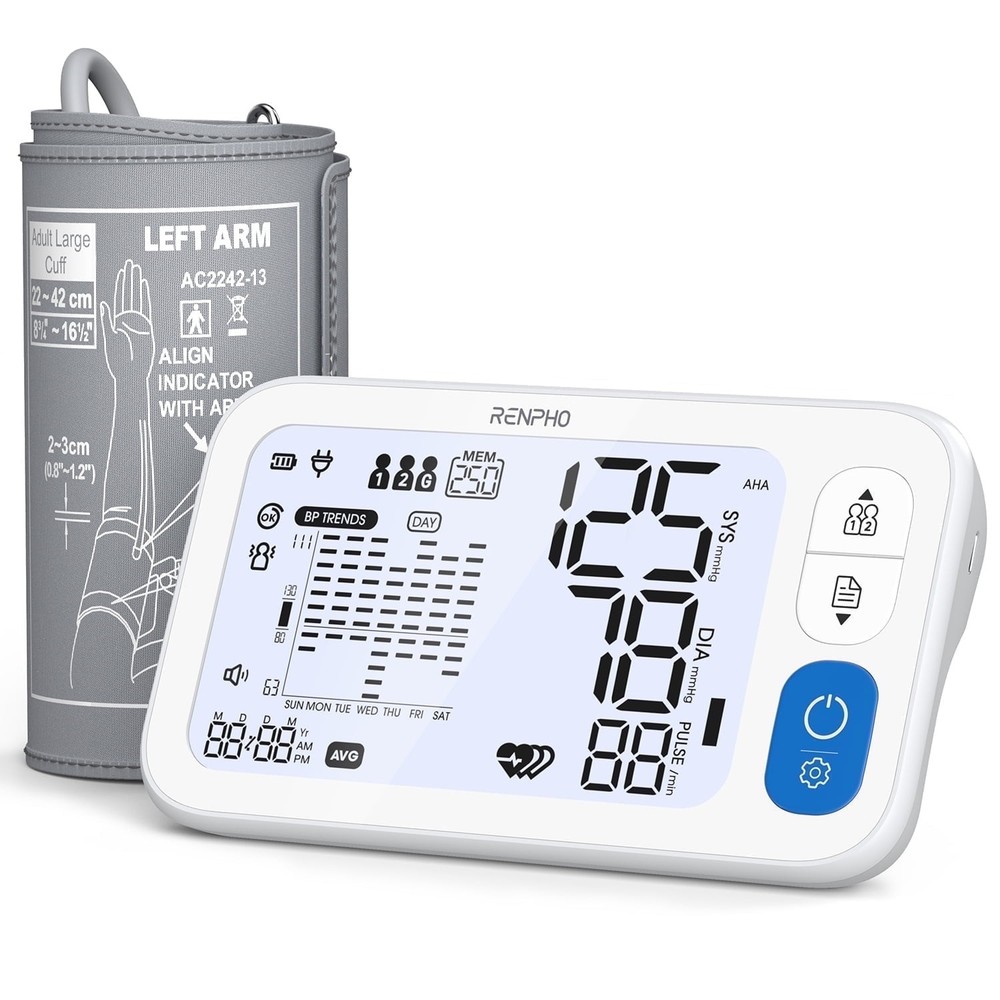 RENPHO LCD Blood Pressure Monitor Wrist Voice Broadcast Heart Rate Machine US