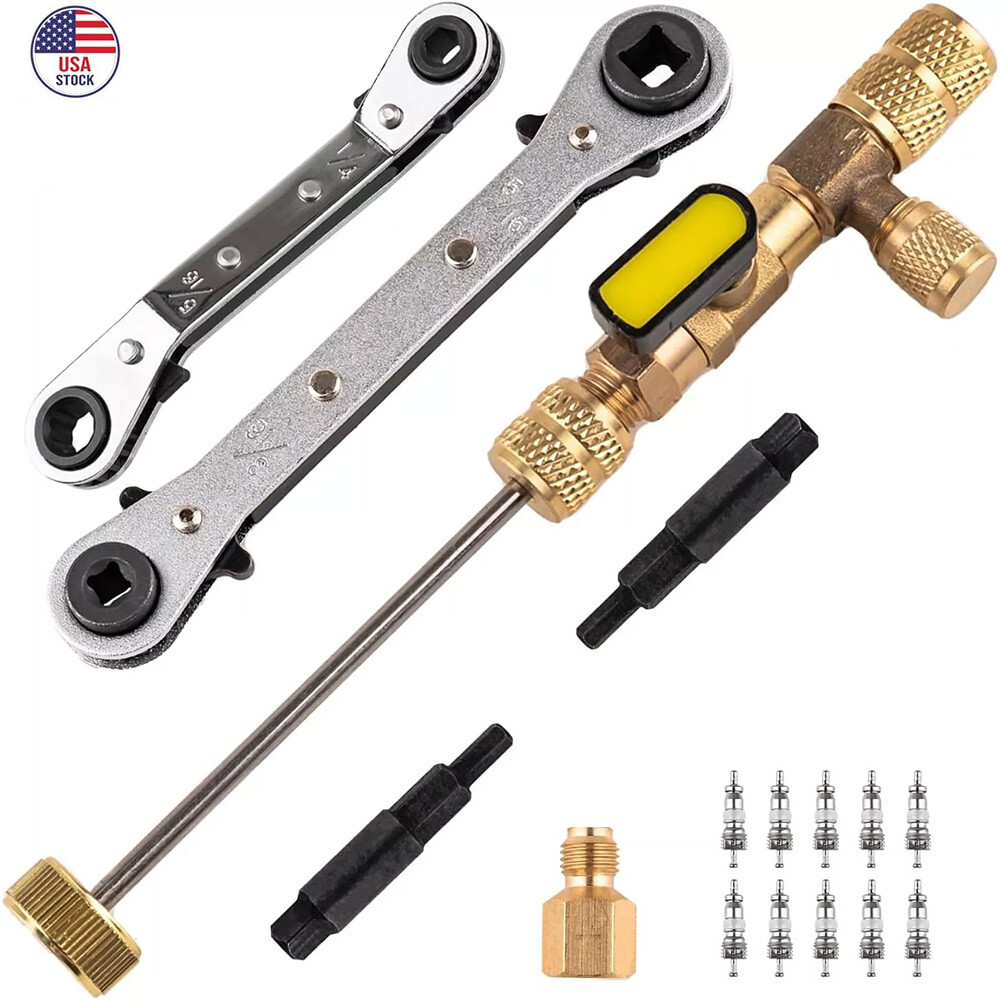 New Valve Core Remover Installer Tool & HVAC Service Wrench Set 1/4 & 5/16 Port
