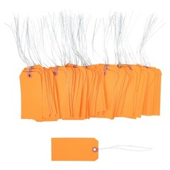100 pcs of 4 3/4″ x 2 3/8″ Size 5 Orange Cardstock Hang Tag Tags with Wire 13 Pt