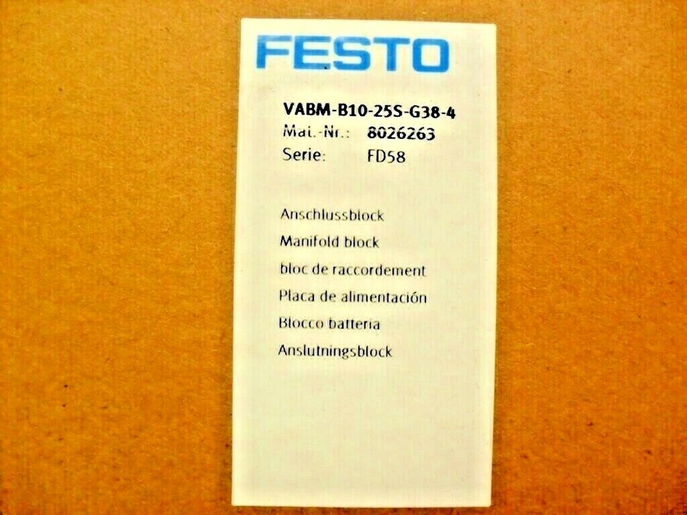 FESTO VABM-B10-255-G38-4 Series FD58 – 8026263 – Manifold Block Factory Sealed