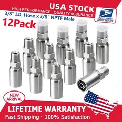 12 Pack 3/8″ I.D. Hose x 3/8″ NPTF Male Hydraulic Hose End Crimp Fittings A+++