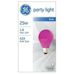 (case of 12) GE Lighting PINK A19 classic, 25 watt 200 Lumen Specialty Pink