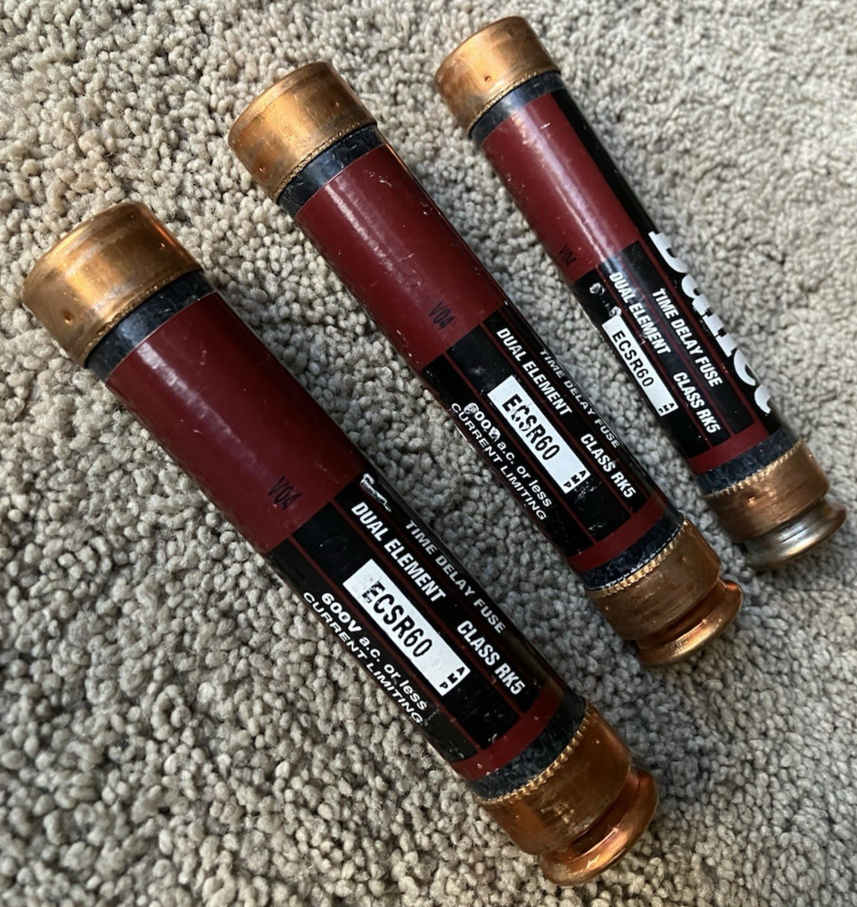 Lot of 3 – Bullet ECSR60 Time Delay Fuse 60A 600 VAC Class RK5