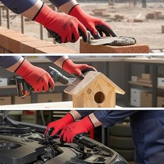Safety Work Gloves Bulk Nitrile Red Coated Durable, Washable, Reusable Men Women