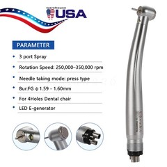 Dental LED E-generator Fiber Optic High Speed Handpiece 4Hole Fit FG1.6mm Burs