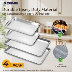 Aluminum Baking Sheet Pan Set 4 18×13 and 13×10 Heavy Duty for Oven