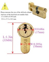 Solid Brass Lock Cylinder with 3 Keys 63mm Door 63MM-KD, Brushed