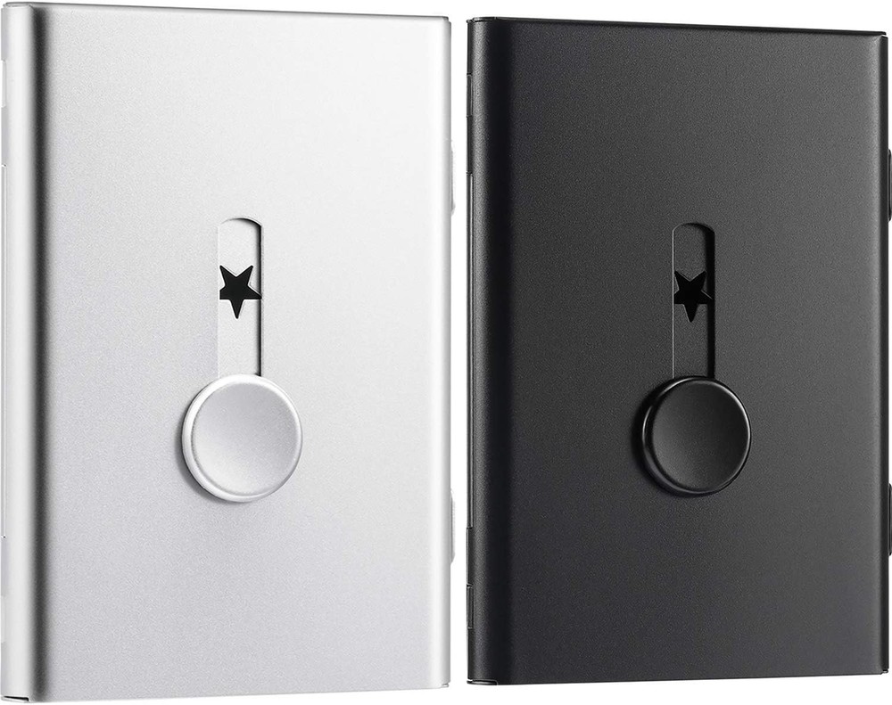Tatuo 2 Pcs Black Silver Business Card Holder Thumb Drive Stainless Steel