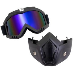 Birdz Skylark Motorcycle Black Goggles + Face Mask ReflecTech Mirror Lens