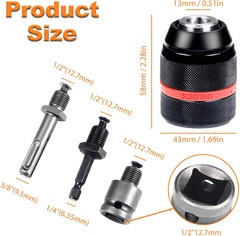 Keyless Drill Chuck for Milwaukee,1/2-20Unf Mount 1.5-13Mm Self-Tighten Drill