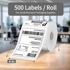 500 4X6 Thermal Labels, Direct Thermal Shipping Labels Roll 4X6 Compatible with