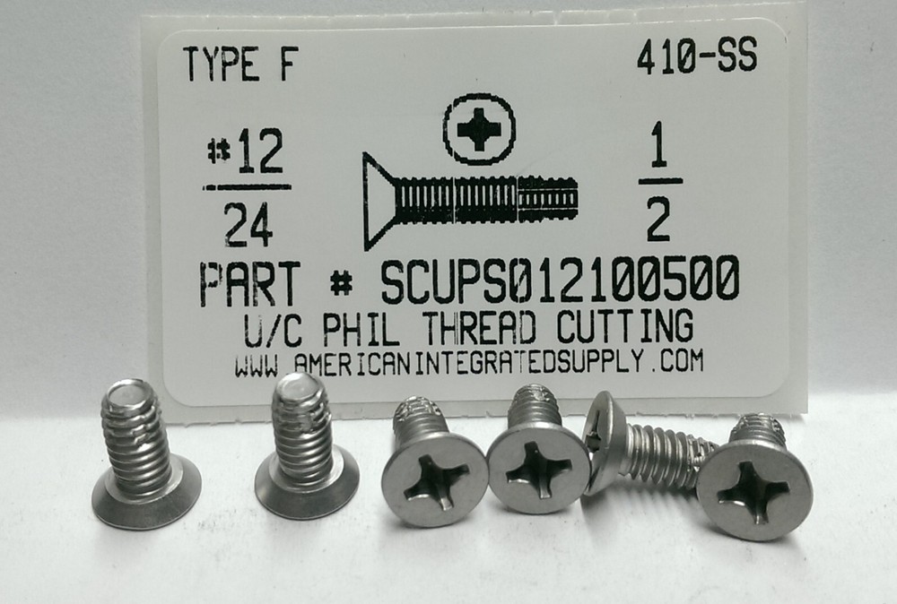 #12-24×1/2 Undercut Flat Ph Thread Cutting Screws Type F Stainless Steel (250)