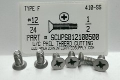 #12-24×1/2 Undercut Flat Ph Thread Cutting Screws Type F Stainless Steel (250)