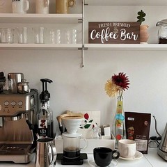 Rustic Coffee Bar Sign Wall Decor – Vintage 13.77 inches x 5.9 inches, brown