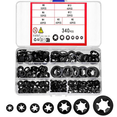 340 Pcs Tooth Lock Washer Kit M3 M4 M5 M6 M8 M10 M12 Black Steel Fasteners