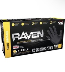 SAS Raven Black Nitrile Gloves Powder Free 7mil BUNDLE OF 4 (100 Gloves/Box)