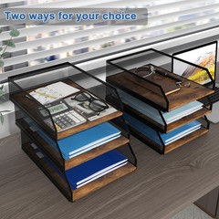 3-Tier Stackable Metal Mesh Paper Organizer with Sliding Tray,Retro