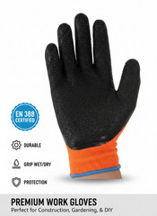 12 Pair Gasoline Orange Safety Gloves Latex Coated Grip Cut Resistant
