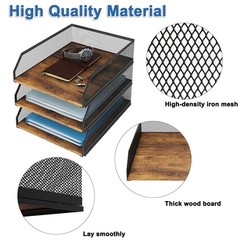 3-Tier Stackable Metal Mesh Paper Organizer with Sliding Tray,Retro