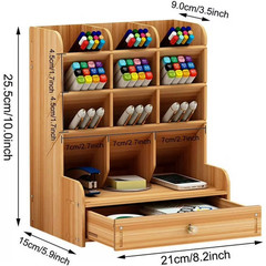Marbrasse Wooden Desk Organizer DIY Pen Holder 12 Cab Marker Art Supply Storage