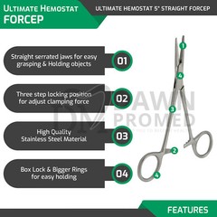 10 Pcs Mosquito Hemostat Locking Forceps 5″ Curved & Straight Surgical German GR
