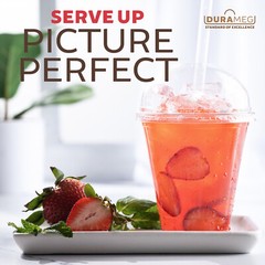 DURAMEG 12oz Clear PET Cups with Dome Lids 100 Pack | Disposable Smoothie Cups