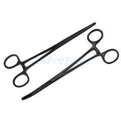 Set Of 2 8″ Long Black Coated Straight & Curved Hemostat Forceps Locking Tweezer