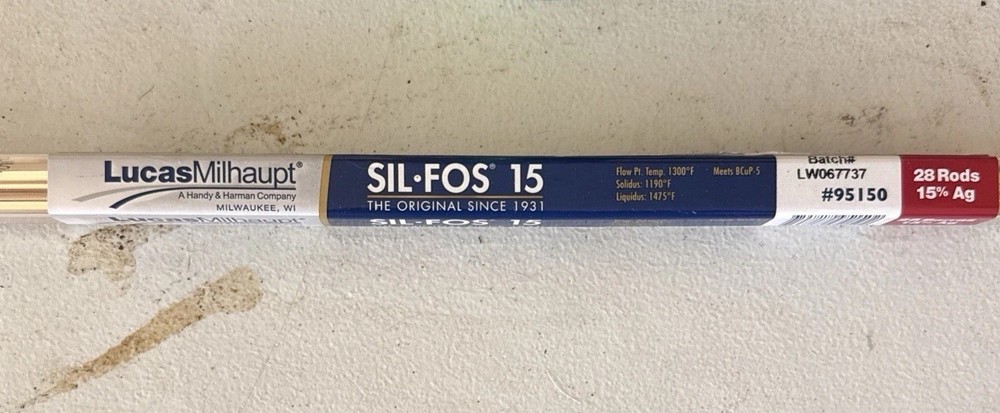 Lucas-Milhaupt 95150 Sil-Fos 15 Silver Solder Brazing Alloy, 28 Rod Tube