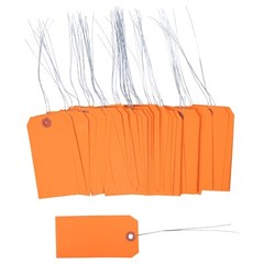 1000 pcs of 4 3/4″ x 2 3/8″ Size 5 Orange Cardstock Hang Tag Tags with Wire 13Pt