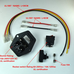 10A 250V Power Socket Inlet Module Plug Switch 10A Fuse with Wiring，Iec320 C14 P