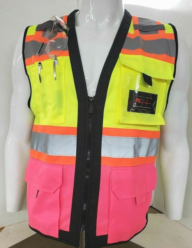 Three Tone High Visibility Yellow / Pink Safety Vest Size Small – 3XL