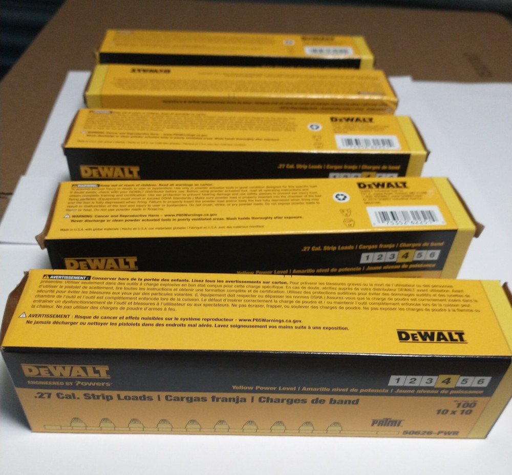 Lot of 5 – DEWALT 50626-PWR BOX OF 10 .27 CAL. STRIP LOADS YELLOW POWER LEVEL 4