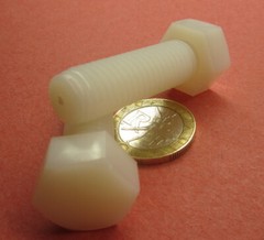Tap Bolt, FT, Nylon, Metric, Natural M12x 1.75 x 40 mm Length, 10 pc