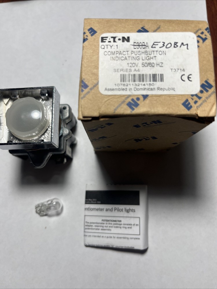 EATON CUTLER-HAMMER,E30BM,COMPACT PUSHBUTTON WITH INDICATOR LIGHT 120V, New