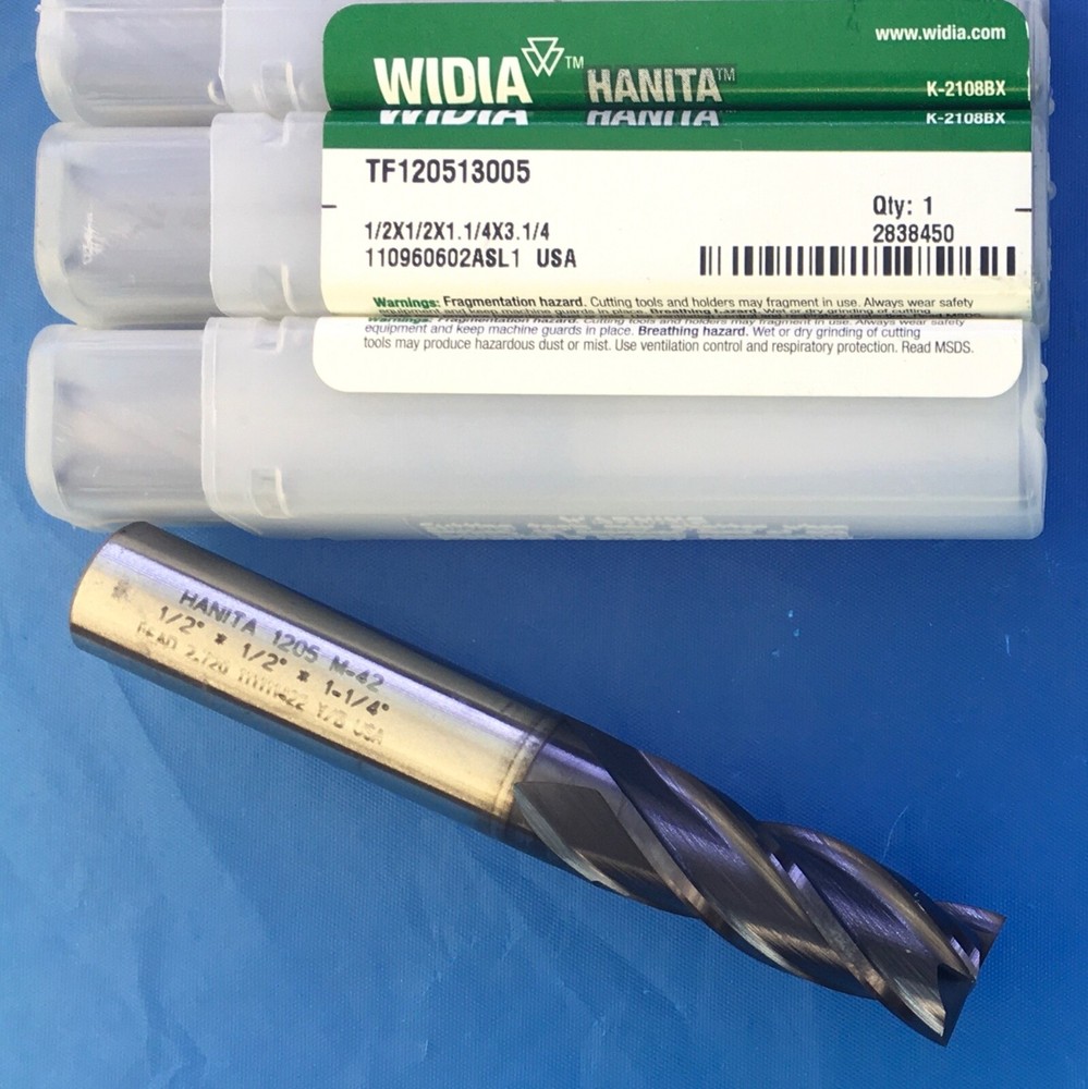 WIDIA HANITA 1/2″ End Mill TiALN-M42 1/2″ X 1/2″ X 1-1/4″ X 3-1/4″🎯Machinist