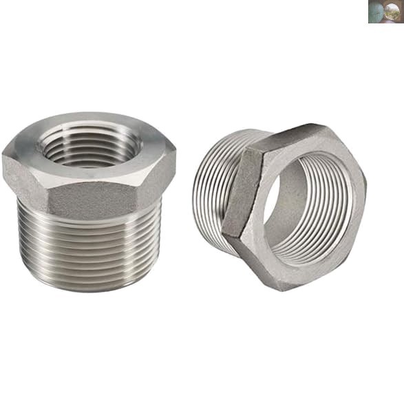 304 Stainless Steel Reducer Hex Bushing 1/2″ Male to 1/4″ Female NPT – Pack of 2