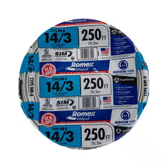 14/3 copper wire 250ft roll, different brands and colors for electricians