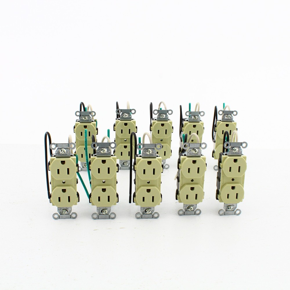 10 Hubbell Ivory COMMERCIAL Receptacle Outlets 15A 125V 8″ Wire Leads CR15IP1