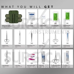 19 pc Tactical OD Green First Aid Surgical Kit Military Molle Pouch Complete Set